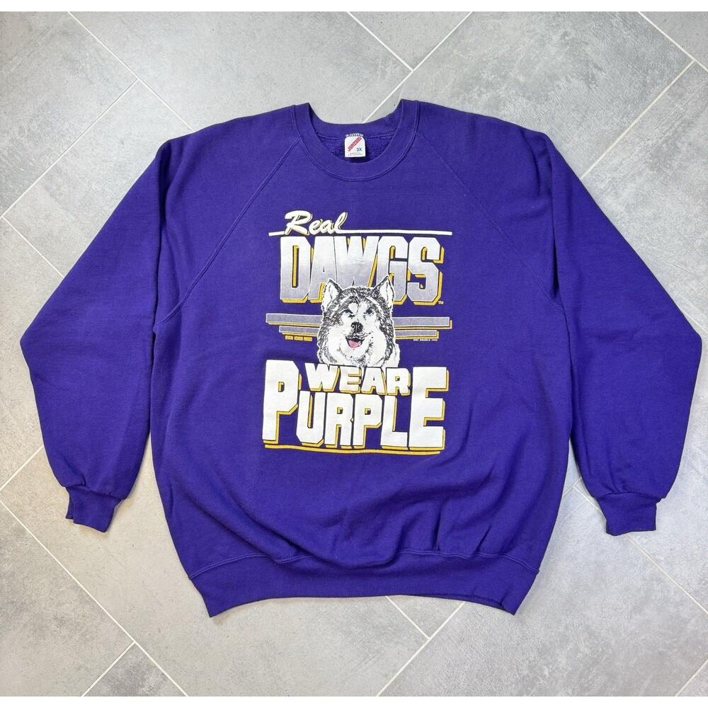 Vintage 1992 Washington Huskies Real Dawgs Wear Purple Crewneck 3X